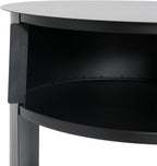 GDFStudio 3-Tier Modern Round Side Table with Sliding Door Storage, Pre-Assembled Matte Black Metal End Table for Living Room or Office – Space-Saving Cylindrical Design with Open Shelves