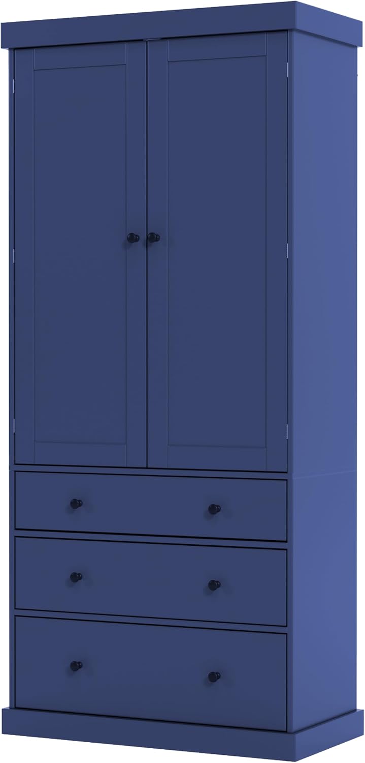 JIJIWANG 77inch Farmhouse Kitchen Pantry Storage Cabinet with Adjustable Shelves and Storage Cabinet,Versatile Cupboard with Door Shelves and Drawers,for Kitchen,Dining Room,Blue