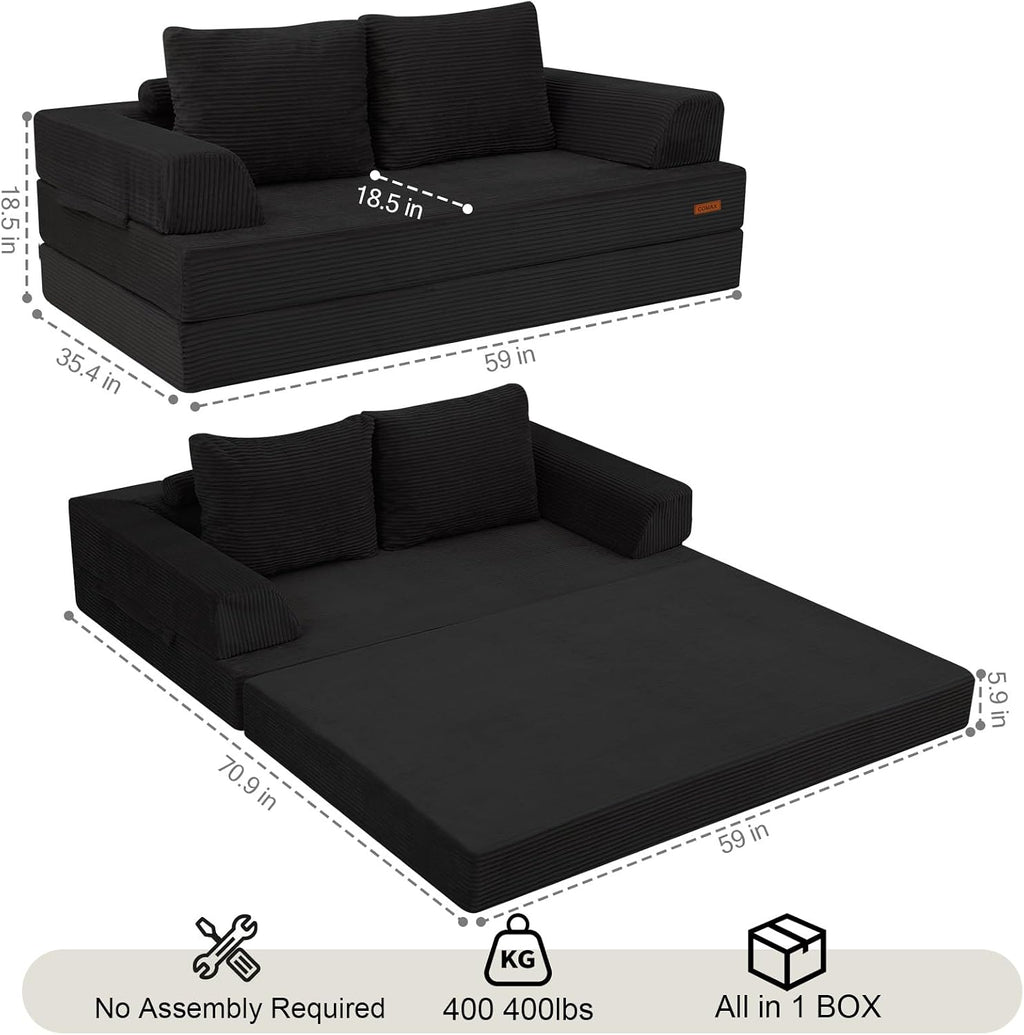 COMAX Futon Sofa Bed, Convertible Sofa Bed, Folding Couches | Low-Profile Couch for Living Room, 11.8" H Low Seat Small 59" Foldable Floor Sleeper Lounge Space‑Saving