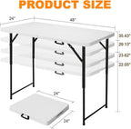 4ft Folding Table, Portable Fold-in-Half Adjustable Height Utility Table for Indoor/Outdoor Use, Durable HDPE & Steel, Stable & Lightweight, Multi-Purpose, White