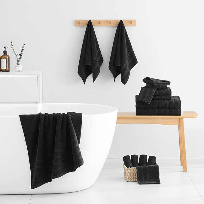 8-Piece Bath Towels Set, 100% Cotton Thick Soft Highly Absorbent Durable, Quick Dry, Bathroom Towels Set (2 Bath Towels, 2 Hand Towels, 4 Washcloths) - Perfect for Daily Use