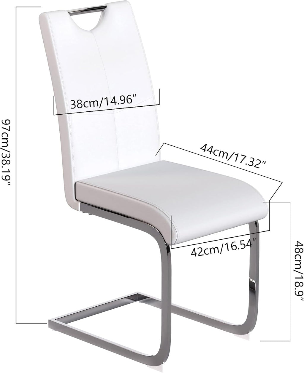 Off-White Dining Chairs Set of 4, Modern High Back with Faux Leather Padded Kitchen Chair for Dining Room, Kitchen (4, White with Silver Hoop Leg)
