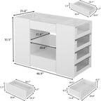 LIVAUVEAD Closet Island with 12 Drawers, Glass Top & Display Shelves, White | Wardrobe Armoire Bedroom Island, White Dresser with Glass Display Shelf, Walk-in Closet Island for Bedroom, Cloakroom