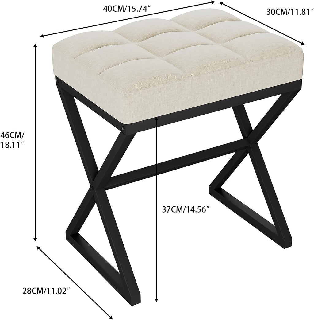 YMYNY Vanity Stool, Linen Footrest Stool, Ottoman Bench with X-Shaped Metal Legs, Makeup Dressing Stool for Vanity, Living Room, Bedroom, Entryway, Hallways 15.74" D×11.81" W×18.11" H Beige UHBD033Y