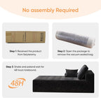 67" Sofa Bed, Chaise Lounge Chair, Plush Corduroy Upholstered Sofa Couch Bed with Pillows, Lazy Chair for Living Room Bedroom Guest Room (Black, Left Facing Chaise)