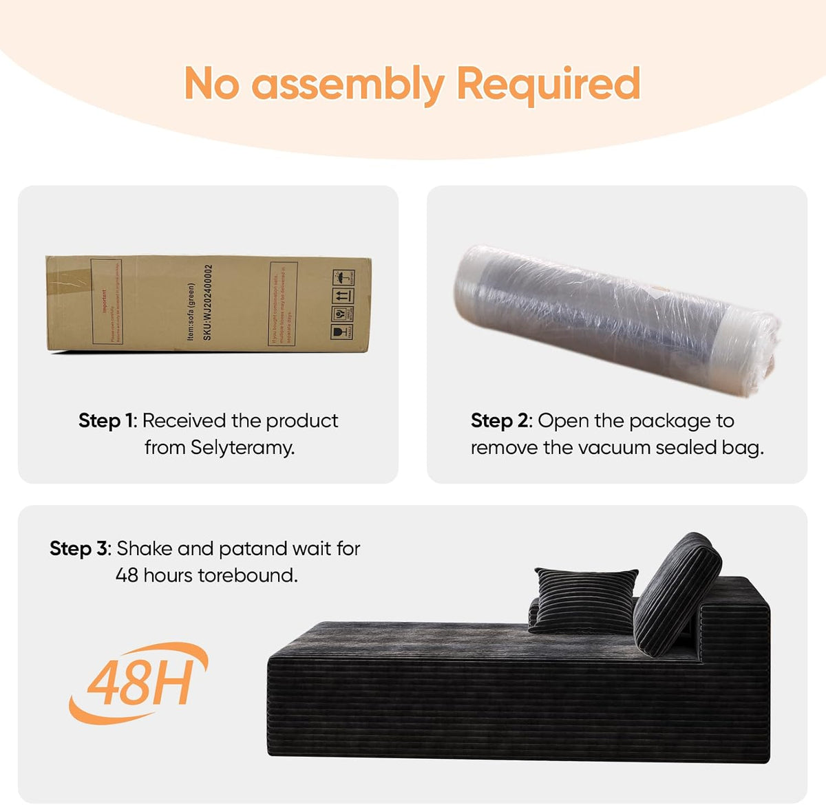67" Sofa Bed, Chaise Lounge Chair, Plush Corduroy Upholstered Sofa Couch Bed with Pillows, Lazy Chair for Living Room Bedroom Guest Room (Black, Left Facing Chaise)