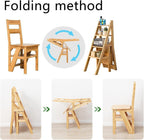 Solid Wood Foldable 4-Step Dual-Purpose Ladder Chair: for Library, as Step, Stool, Display Stand, Flower Stand (87 * 34 * 44.5cm, 90 * 35 * 46cm),Honey color-87 * 34 * 44.5cm