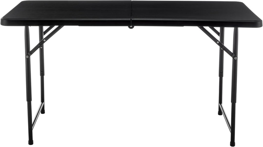 BTEXPERT 4 Foot Fold-in-Half Folding Utility Table, Height Adjustable Portable Plastic Table w/Carry Handles, Lightweight Commercial Grade Indoor Outdoor for Picnic, Camping, Office Home Party Black