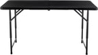 BTEXPERT 4 Foot Fold-in-Half Folding Utility Table, Height Adjustable Portable Plastic Table w/Carry Handles, Lightweight Commercial Grade Indoor Outdoor for Picnic, Camping, Office Home Party Black