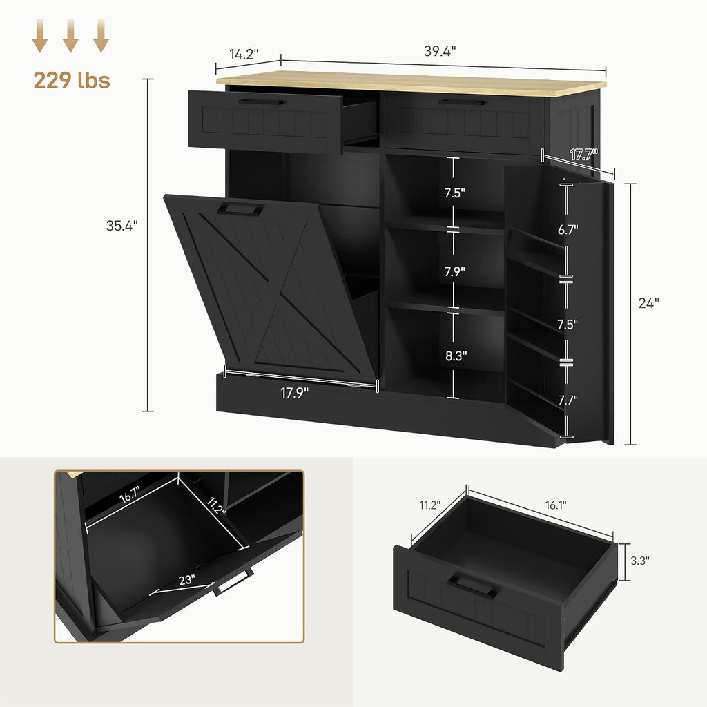 Hidden Trash Can Cabinet with Spice Rack