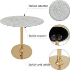 Marble Round End Table with Gold Metal Frame – 21in Tall 19in Diameter Modern Nordic Side Table Nightstand for Living Room, Bedroom, Entryway, Elegant Durable Furniture