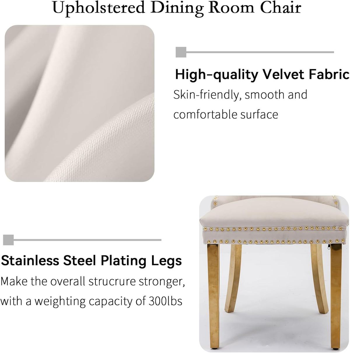 60" Modern Gold Glass Dining Room Table Set for 6, 7-Piece Rectangle Kitchen Dining Table Set with Cross Chrome Metal Legs & 6 Beige Velvet Upholstered Chairs, Kitchen Table and Chairs Set