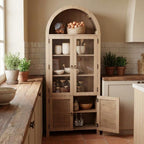 Patikuin Tall Arched Cabinet, Arched Pantry Cabinet with 4 Doors & 6 Open Shelves, 71 Inch Farmhouse Kitchen Arched Cabinet for Living Room, Dining Room, Kitchen Bathroom