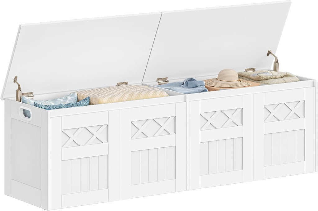 Hzuaneri 59" Modern Farmhouse Storage Chest and Bench | 70 Gal | 330lb Seat | Soft-Close Hinges | Pure White | Shoe and Blanket Storage for Bedroom, Living Room, Entryway | SB51503X