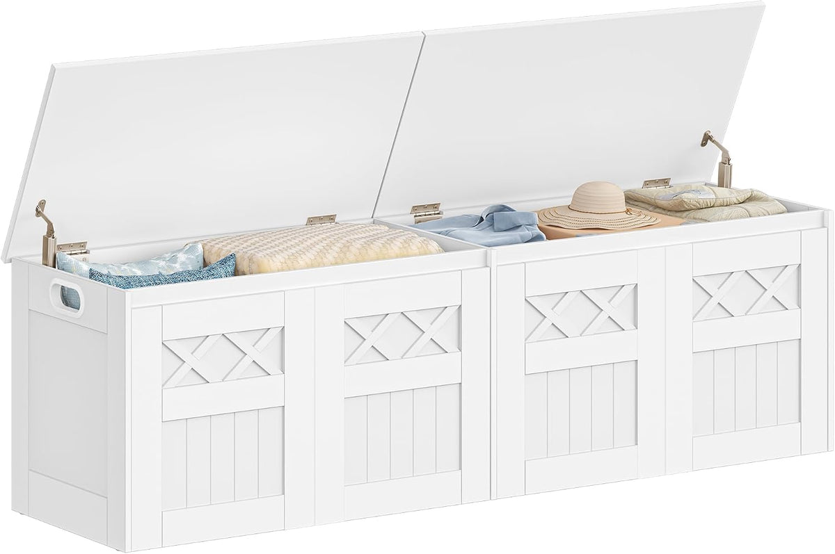 Hzuaneri 59" Modern Farmhouse Storage Chest and Bench | 70 Gal | 330lb Seat | Soft-Close Hinges | Pure White | Shoe and Blanket Storage for Bedroom, Living Room, Entryway | SB51503X