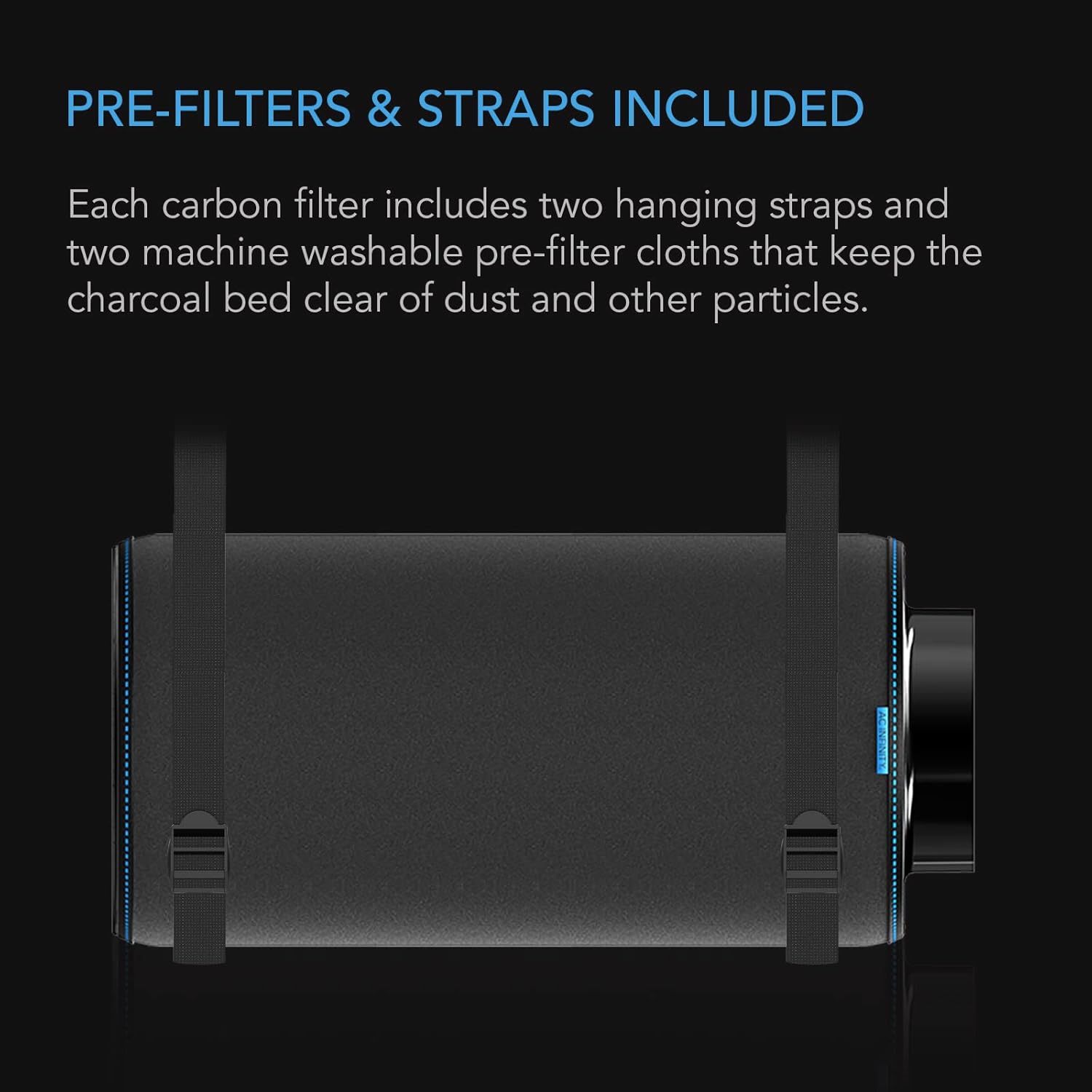 AC Infinity Air Carbon Filter 12" with Premium Australian Virgin Charcoal, for Inline Duct Fan, Odor Control, Hydroponics, Grow Rooms