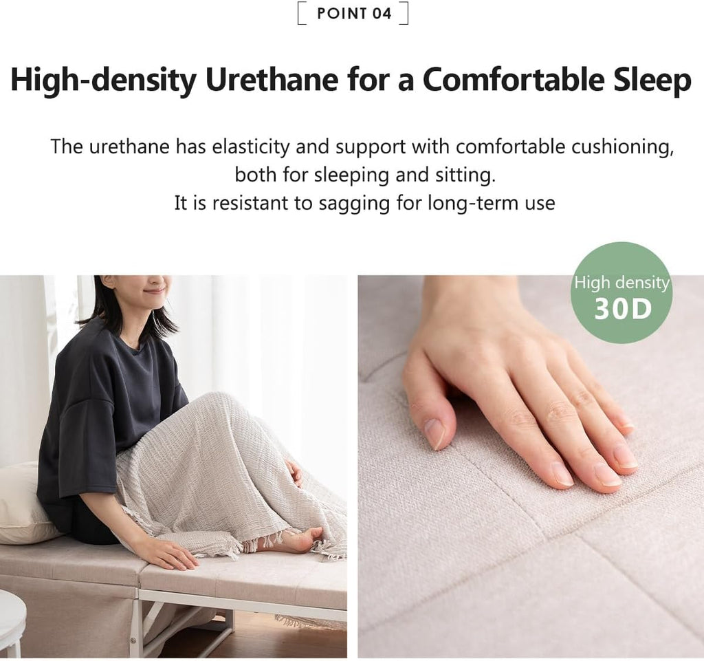 EMOOR Multifunctional Stool SHELT Transformable to Bed (Ivory), Foldable Collapsible High-Density Urethane Foam Temporary Guest Bed Bench