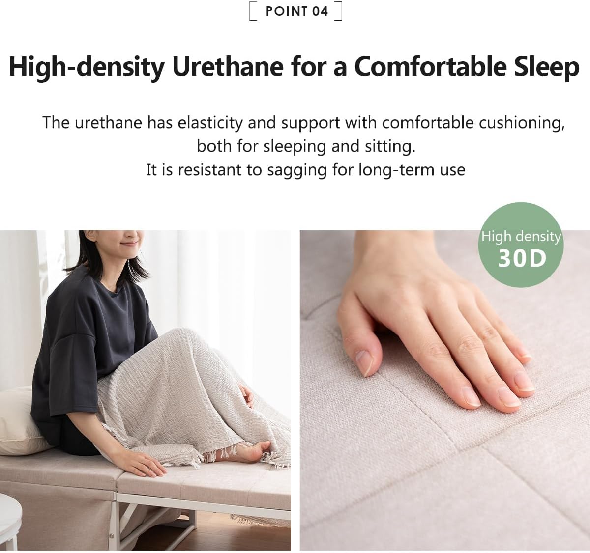 EMOOR Multifunctional Stool SHELT Transformable to Bed (Ivory), Foldable Collapsible High-Density Urethane Foam Temporary Guest Bed Bench