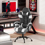 Gaming Chair with Footrest, Ergonomic Video Game Chair for Adults, White | PU Leather, Headrest and Lumbar Support, Height Adjustable 360° Swivel High Back Reclining Computer Chair for Home Office