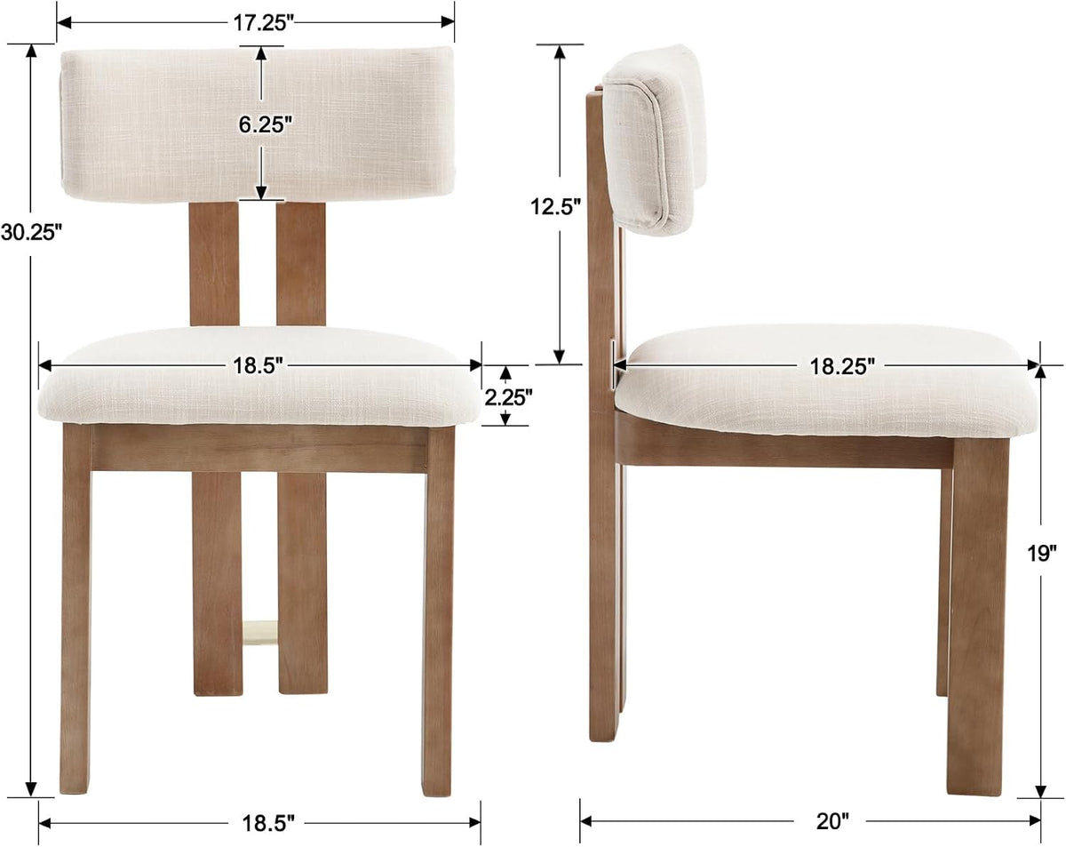 BESTANO Linen Wooden Dining Chairs Set of 4, Modern Farmhouse Dining Room Kitchen Chairs with Curved Backrest Natural Wood Legs, Armless Dining Chairs, Beige