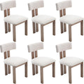 Kmax Farmhouse Dining Chair Set of 6, Linen Fabric Dining Room Chair Curved Backrest Armless Kitchen Chairs with Walnut Wood Legs for Family Diner, Beige