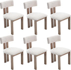 Kmax Farmhouse Dining Chair Set of 6, Linen Fabric Dining Room Chair Curved Backrest Armless Kitchen Chairs with Walnut Wood Legs for Family Diner, Beige