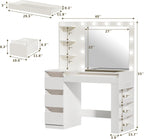 HUAHUU Vanity Desk with Lighted Mirror & Transparent Top, Makeup Vanity Desk with 4 Transparent Drawers and RGB Lighting, Built-in Power Outlet, 3-Tier Side Shelves & Storage Organizer for Bedroom