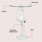 Eyely DNE1006C Maxine 25" Classic Mid-Century Glass Top Flamingo End Table for Living Room, Bedroom, Office, Bathroom, White