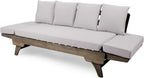 Christopher Knight Home Gary Patio Convertible Couch, Wooden Outdoor Daybed, 3-Seater Acacia Wood Patio Furniture Lounge Sofa for Backyard/Poolside/Garden, Back Pillow+Removable Cushion, Grey