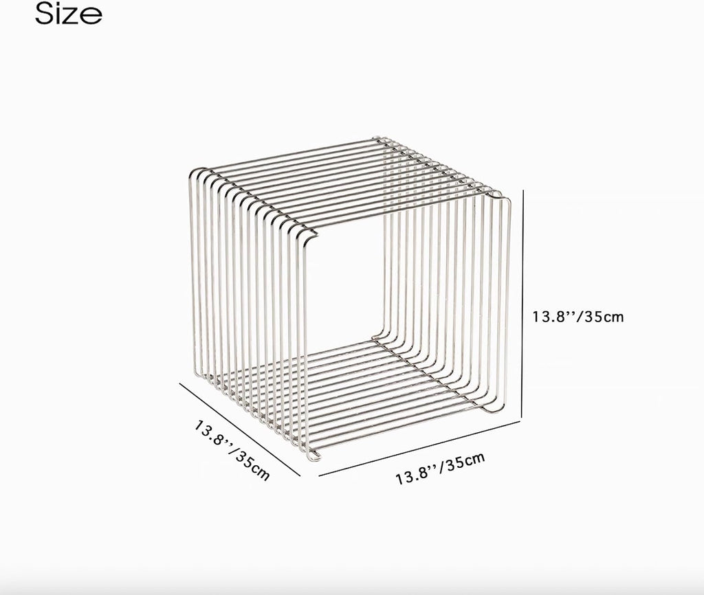 304 Stainless Steel Side Table,Square Geometry Retro Side Table Linear Metal End Table,Wire Cube Storage Rack, Book Stackable, Stainless Steel Coffee Table，Multi-Purpose Accent Table