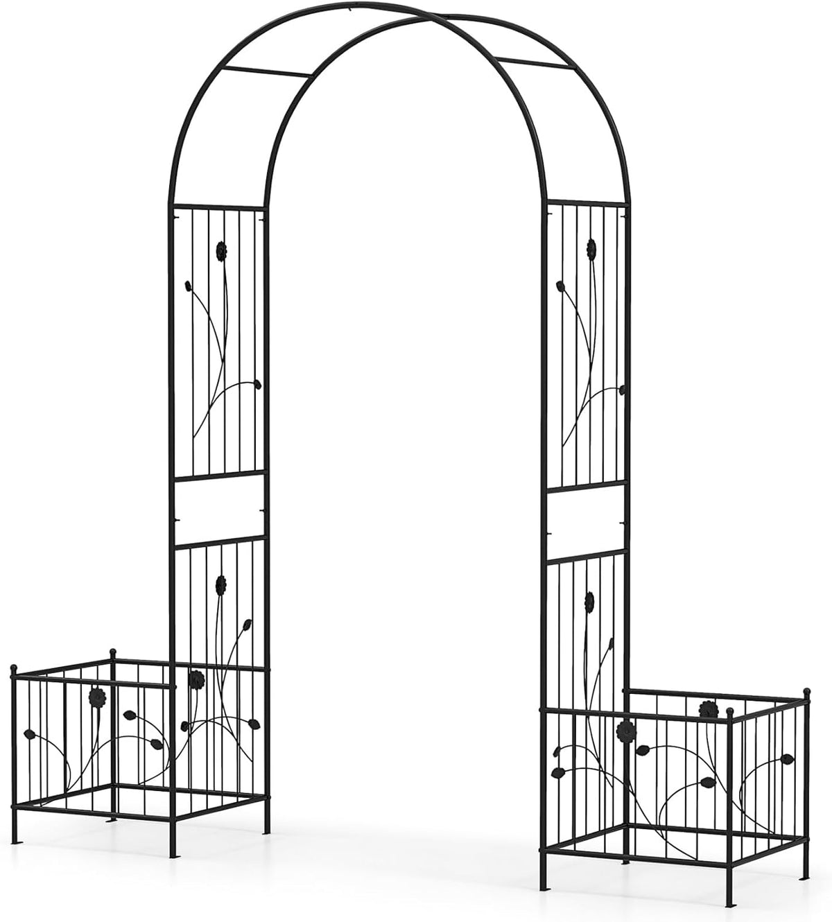 Giantex Garden Arch Trellis with Planters, 86'' Metal Arbor Pergola for Climbing Plants Rose, Heavy-Duty Outdoor Archway for Wedding Party Ceremony Pathway Garden Yard Lawn Decoration