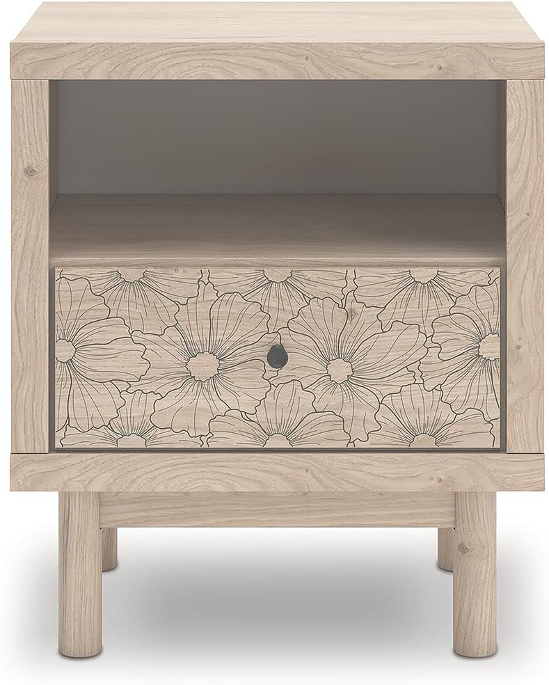Signature Design by Ashley Birkmore Nightstand Bedside Charging Station with USB Port, Engineered Wood and Decorative Laminate, Youth Bedroom Bedside Table, Tan