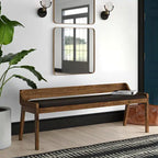 Rasmus Brown Faux Leather Wood Dining Bench - Chestnut Wire-Brush Finish