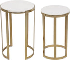 Elegant End Table, Side Table, or Night Stand for Room Decor - Round Metal Accent Table with Marble Top for Small Spaces - Perfect for Home, Bedroom, or Living Room Set of 2 - 22", 20" White & Gold