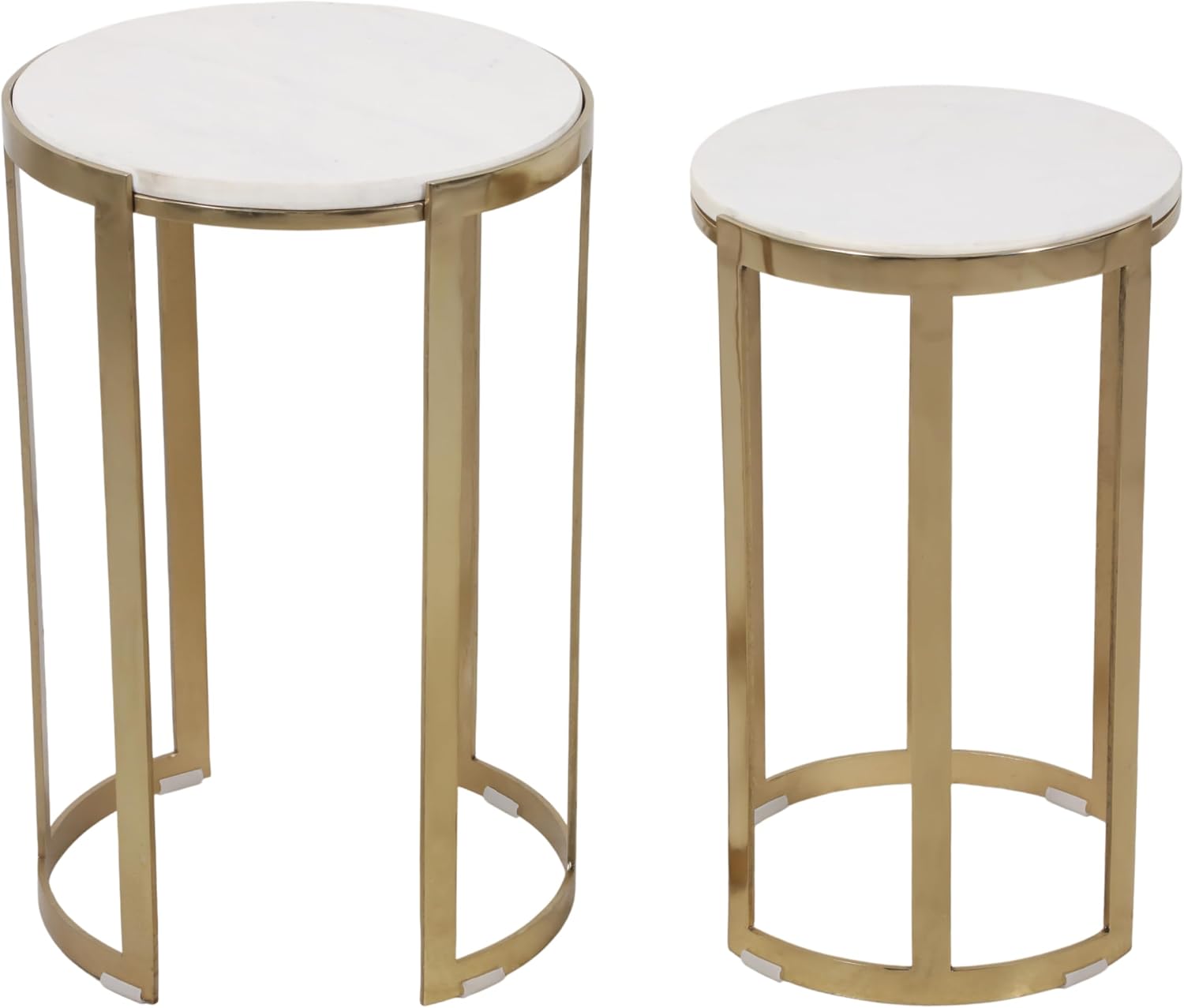 Elegant End Table, Side Table, or Night Stand for Room Decor - Round Metal Accent Table with Marble Top for Small Spaces - Perfect for Home, Bedroom, or Living Room Set of 2 - 22", 20" White & Gold