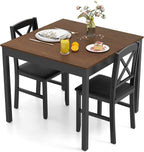 GIANTEX 3-Piece Dining Table Set for 2 - Small Wooden Kitchen Table with Upholstered PVC Leather Chairs, Rubber Wood Legs, Modern Compact Dining Set for Dinner, Kitchen, Restaurant, Dinette (Brown)