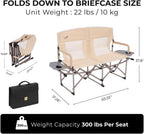 Camphor Designs Oversized Double Portable Folding Director’s Loveseat Chair with Padded Backrest, Side Table | Outdoor Sports, Beach, Lawn, Hunting, Tailgating, Fishing| Supports 300 Lbs/Seat