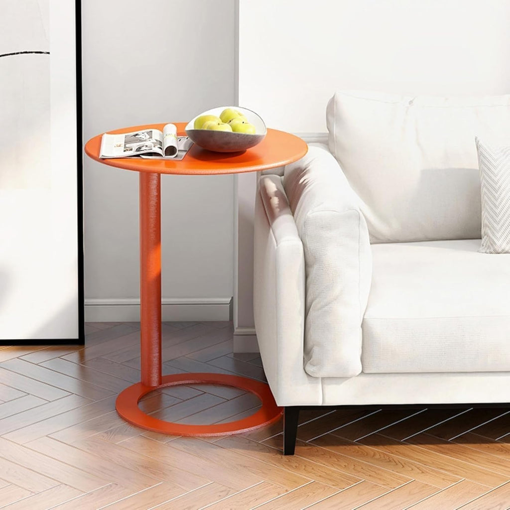 C-Shaped Round Side Table for Living Room, Bedroom, and Office - Metal Coffee and Bedside Table (Orange, 18.9 * 18.9 * 27.2in)