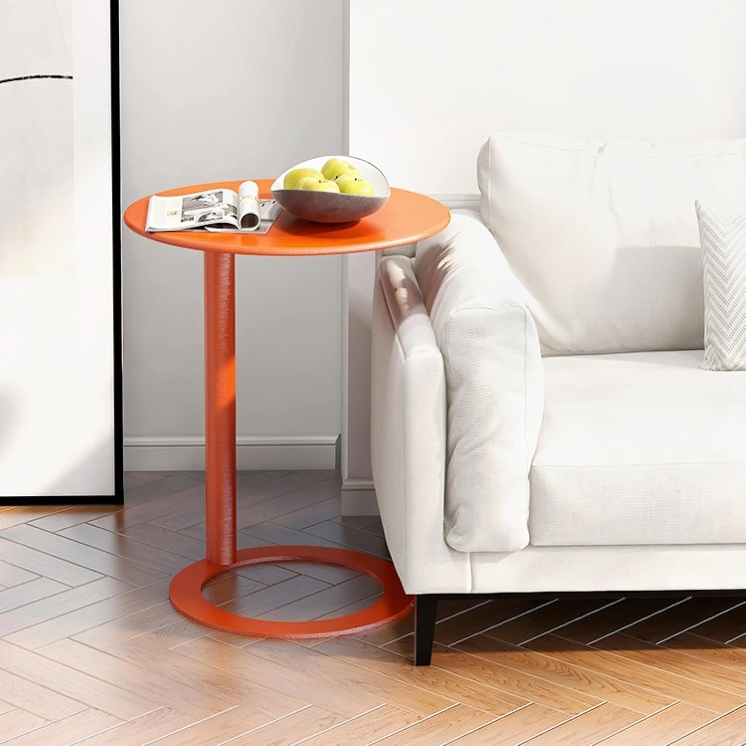 C-Shaped Round Side Table for Living Room, Bedroom, and Office - Metal Coffee and Bedside Table (Orange, 18.9 * 18.9 * 27.2in)