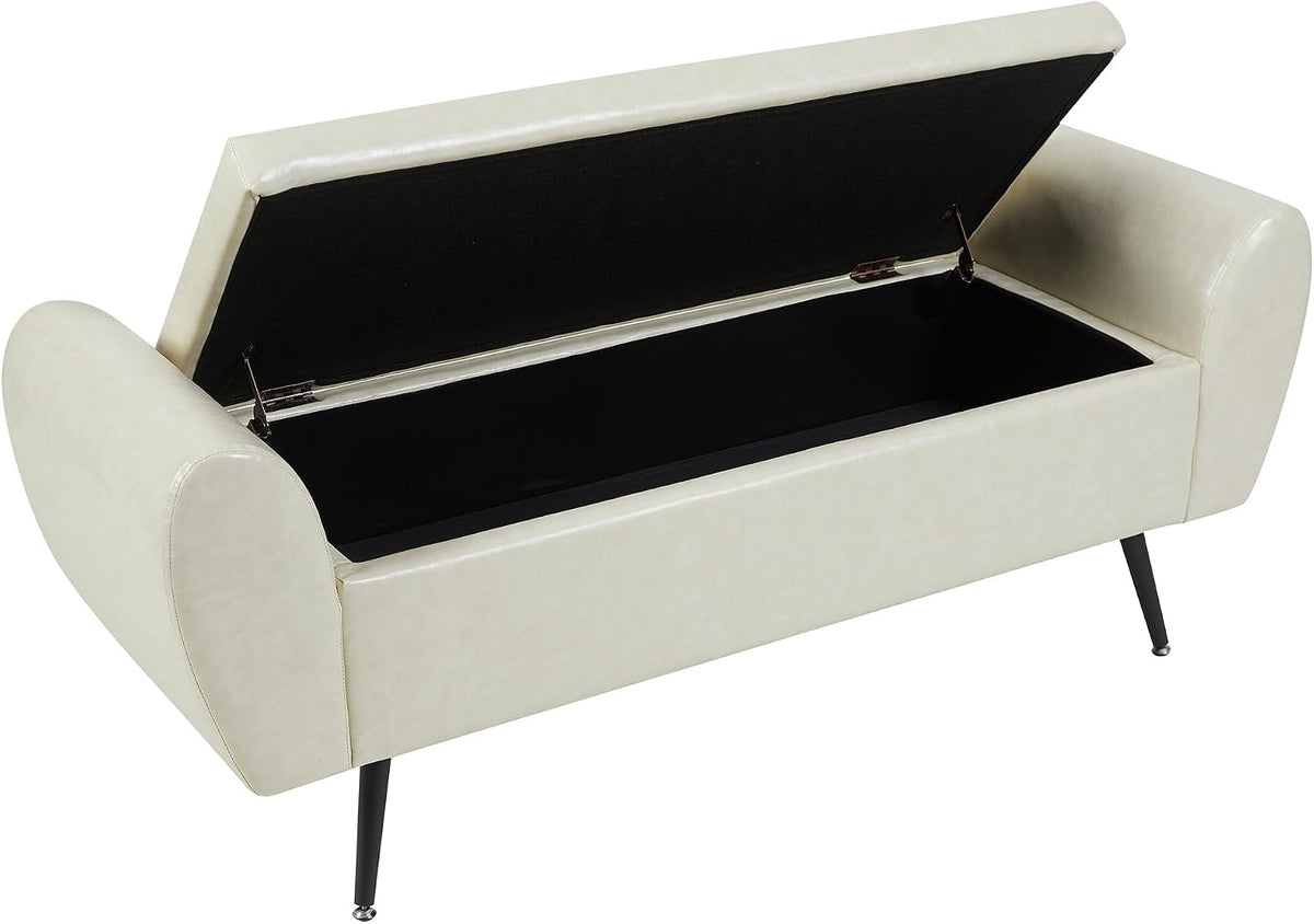 Faux Leather Storage Bench for Bedroom, Extra Long Bench for King Size Bed, Modern Upholstered End of Bed Ottoman Bench with Arms for Entryway Living Room (Faux Leather-Beige)