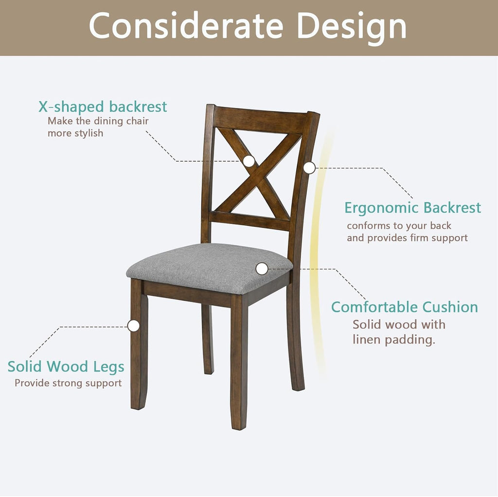 Ball & Cast Wood Frame Dining Chairs Set of 4, Modern Linen Upholstered Kitchen-Chairs with Padded Seat, 330lb Heavy Duty X-Backrest Side Chair for Dining Living Room, Easy Assembly, Walnut