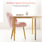 VINGLI Shell-Shaped Teddy Fleece Accent Vanity Chair with Back,Comfy Pink and Gold Desk Chair No Wheels,Cute Small Pearl Deco Pillow,Gift for Girls/Women,for Makeup,Office,Dining,Nail,Sewing,Bedroom