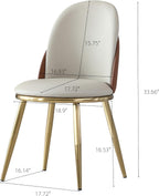 Dining Chairs Set of 2, Modern Faux Leather Chair with Sturdy Gold Metal Legs and Ergonomic Backrest, 2-PCS Dining Room Chairs for Living Kitchen Dining (Beige+Light Brown)