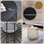 Round Side Table with Storage Shelf, Industrial Accent Furniture with Steel Frame, Fully Assembled, Modern Accent Side End Table for The Living Room and Bedroom(Gold,Small)