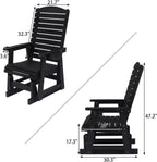 Poly Lumber Patio Glider for One Person, with Cup Holders, High Backrest and Deep Contoured Seat, HIPS Material, All-Weather Resistant, Heavy Duty 700 Pounds (Black)