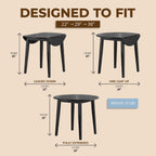 ROME + OAK Hinged Drop Leaf Dining Table, 22-36 Inch Round Tabletop with Sturdy Base, Black - Modern Solid Wooden Furniture Piece for Home