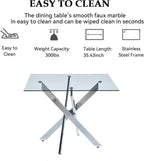 5-Piece Dining Room Table Set, Modern 36" Square Silver Glass Dining Table Set for 4, Kitchen and Dining Table Set with 4 Grey PU Leather Dining Chairs for Dining Room Kitchen
