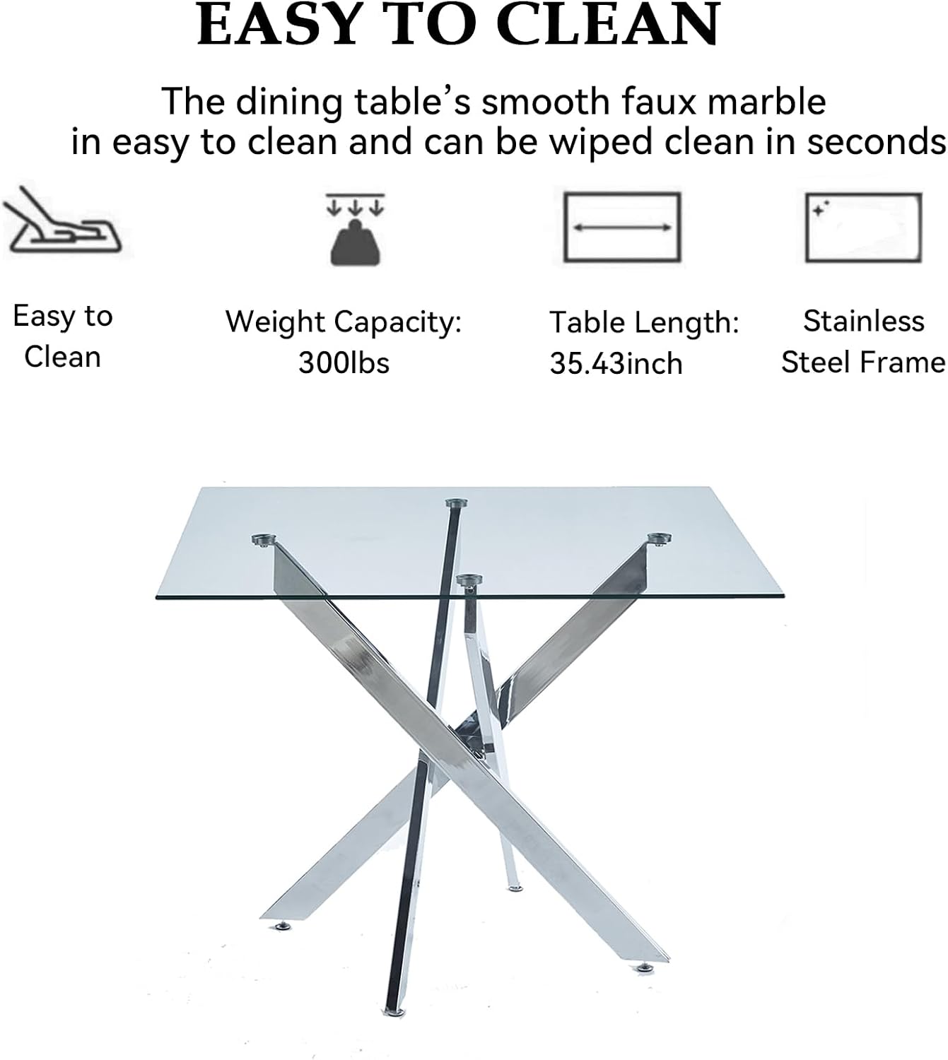 5-Piece Dining Room Table Set, Modern 36" Square Silver Glass Dining Table Set for 4, Kitchen and Dining Table Set with 4 Grey PU Leather Dining Chairs for Dining Room Kitchen
