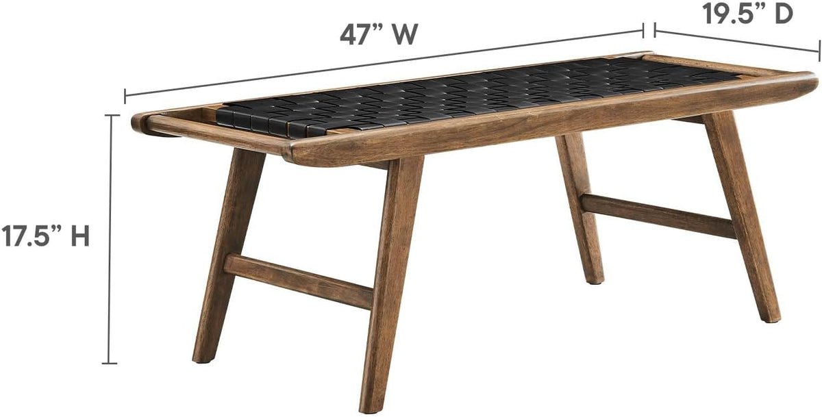 Modway Saoirse 47" Faux Leather Wood Bench in Walnut Black