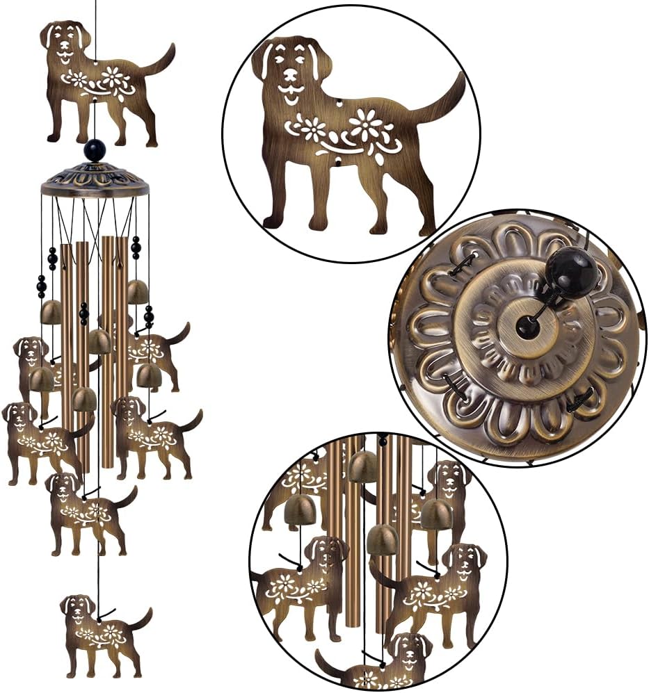 Outdoor Dogs Wind Chimes - Bronze Memorial Wind Bells, Mobile Sympathy Wind Catcher, Romantic Puppy Decor, Windchimes for Home, Balcony, Tree, Festival, Garden Hanging Decoration, Gifts for Mom